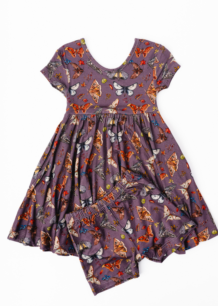 The Moths Plum Short Sleeve Twirl Dress