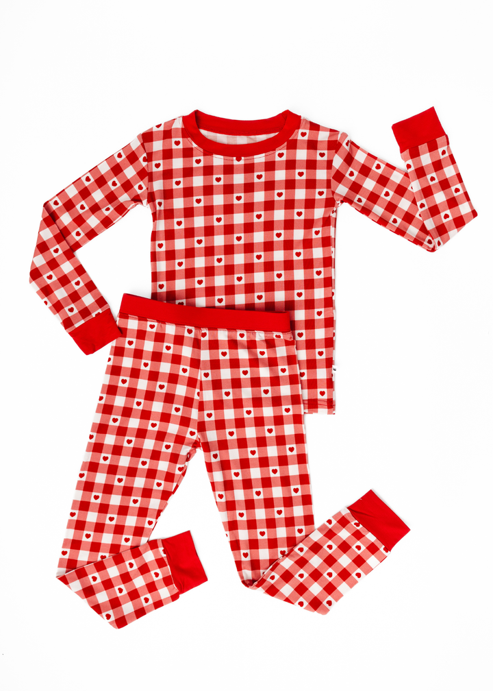 Plaid Hearts Bamboo Pajama Set