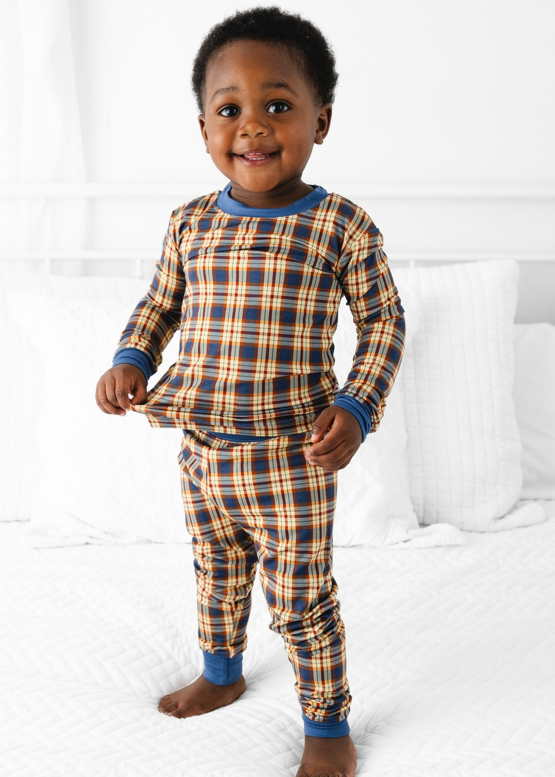 Blue Fall Plaid Bamboo Pajama Set