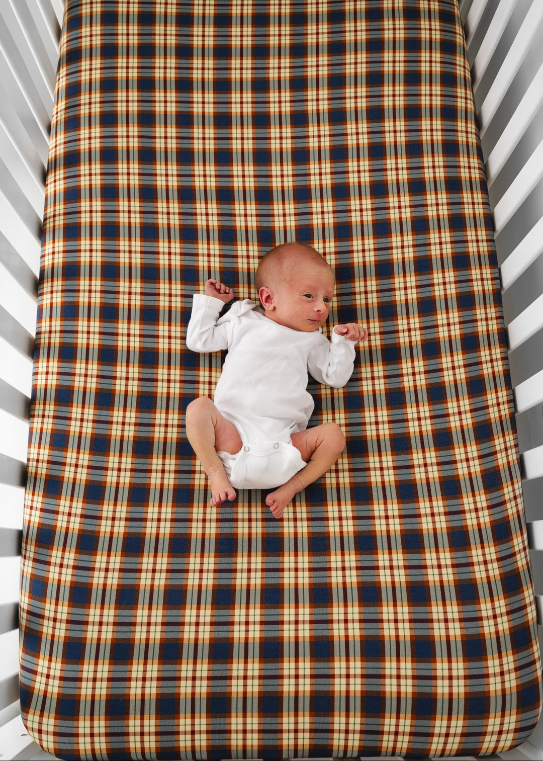 Blue Fall Plaid Bamboo Crib Sheet