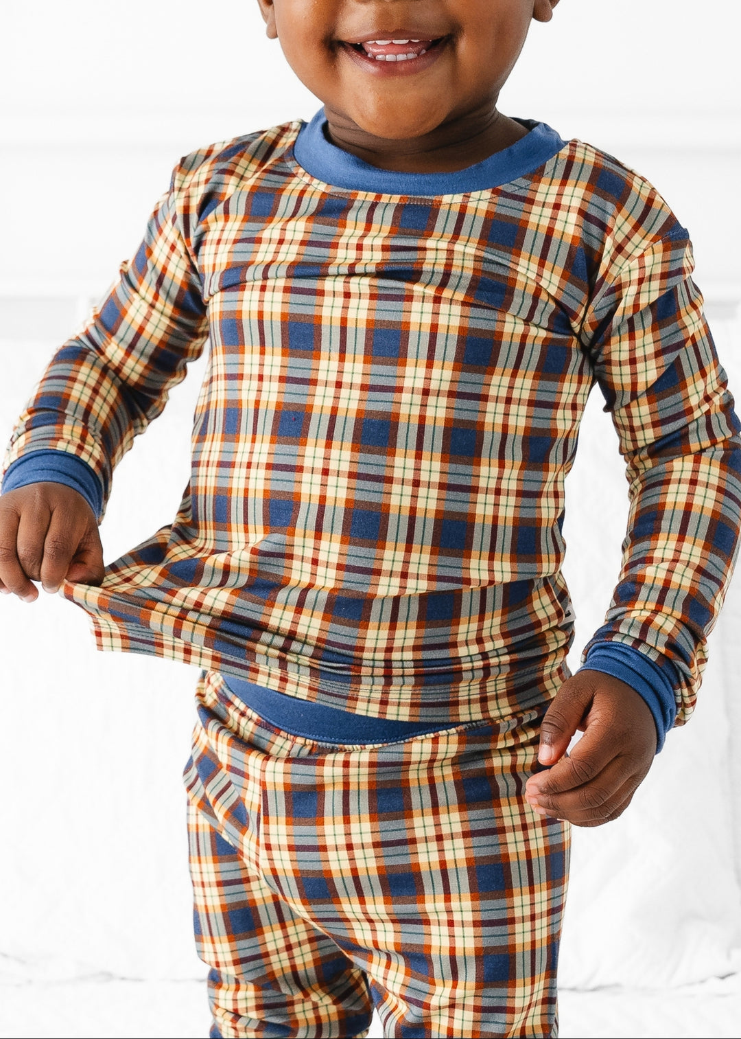 Blue Fall Plaid Bamboo Pajama Set
