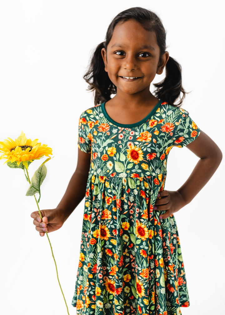 Flower Fields Short Sleeve Twirl Dress