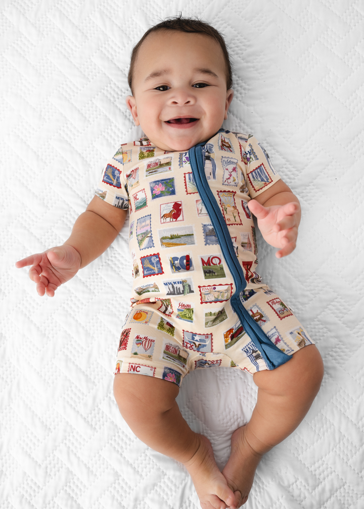 Postage Stamps Bamboo Shortie Romper