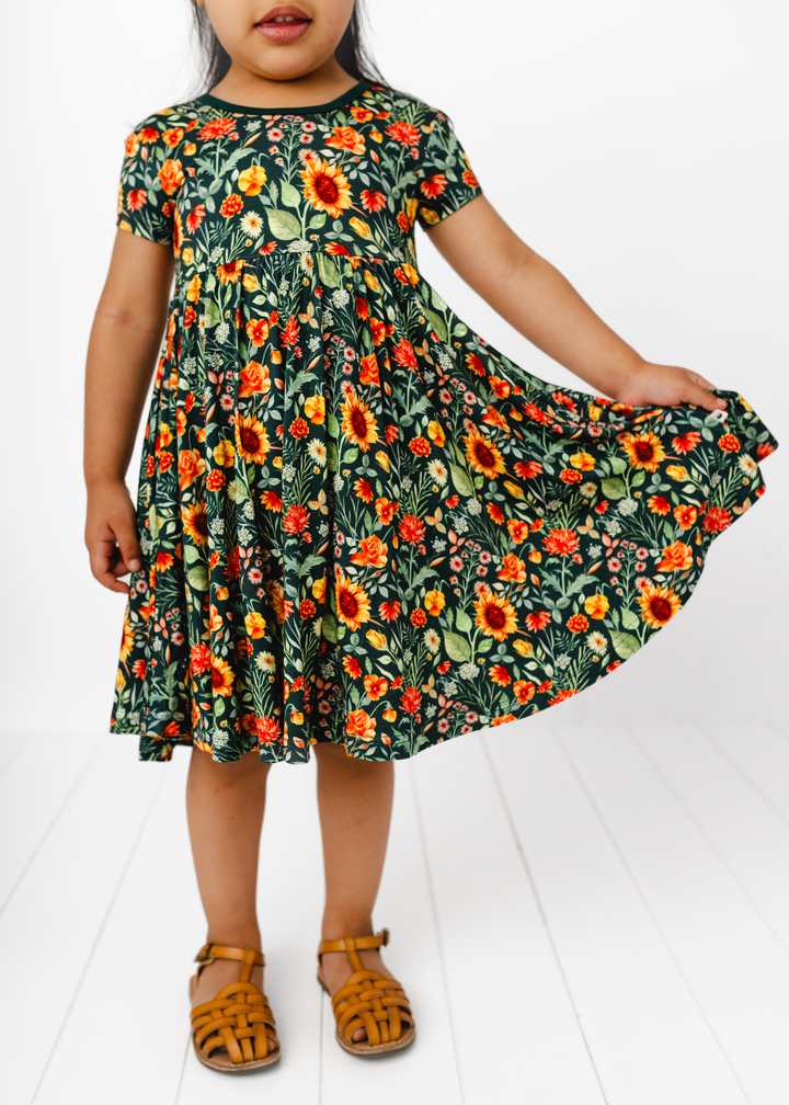 Flower Fields Short Sleeve Twirl Dress