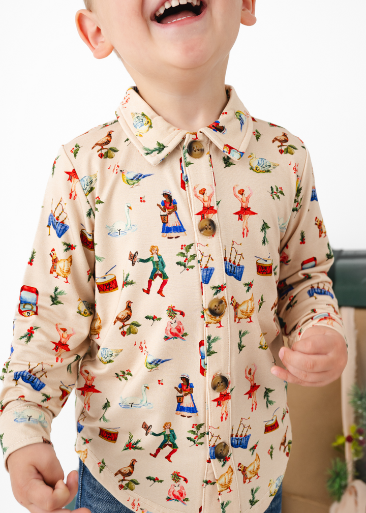 12 Days of Christmas Kids Bamboo Button Down Shirt
