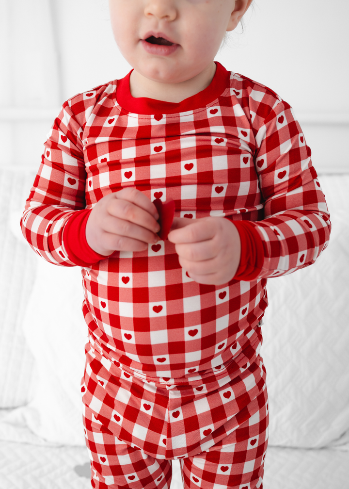 Plaid Hearts Bamboo Pajama Set
