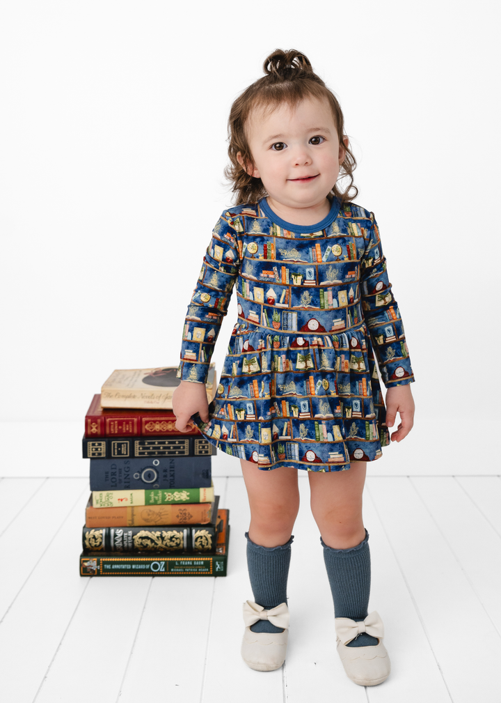Enchanted Library Long Sleeve Bamboo Baby Dress