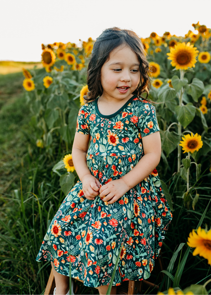 Flower Fields Short Sleeve Twirl Dress