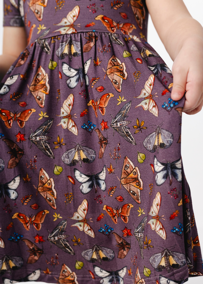 The Moths Plum Short Sleeve Twirl Dress