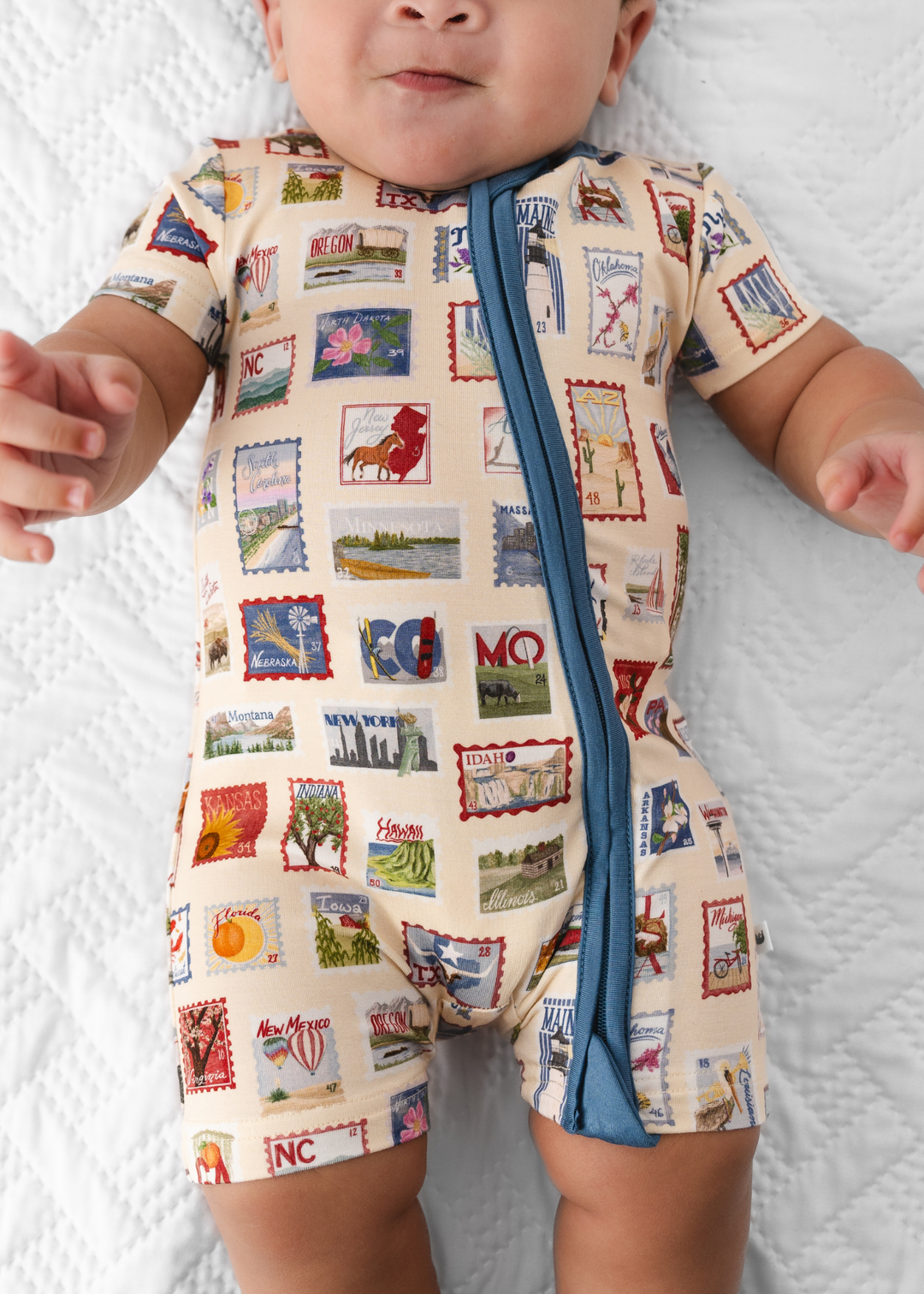 Postage Stamps Bamboo Shortie Romper