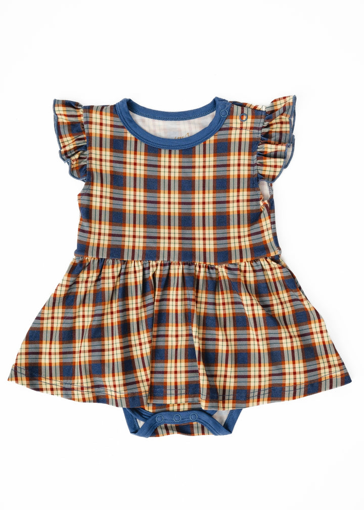 Blue Fall Plaid Baby Flutter Dress