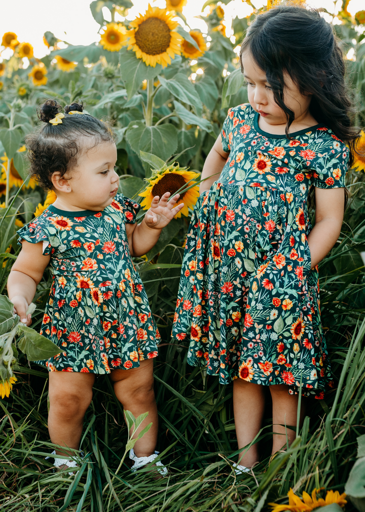 Flower Fields Short Sleeve Twirl Dress