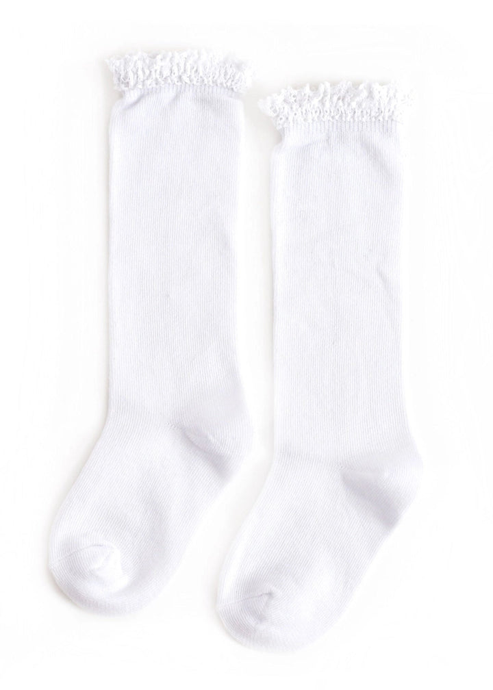 White Lace Top Knee High Socks
