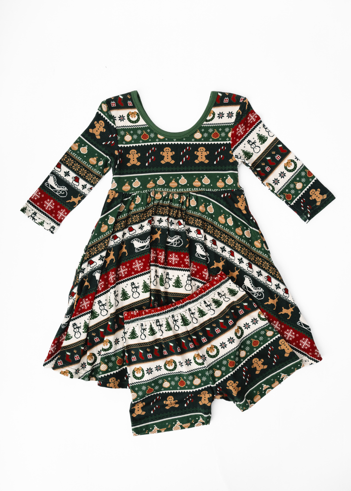 Classic Christmas Bamboo Girls Twirl Dress