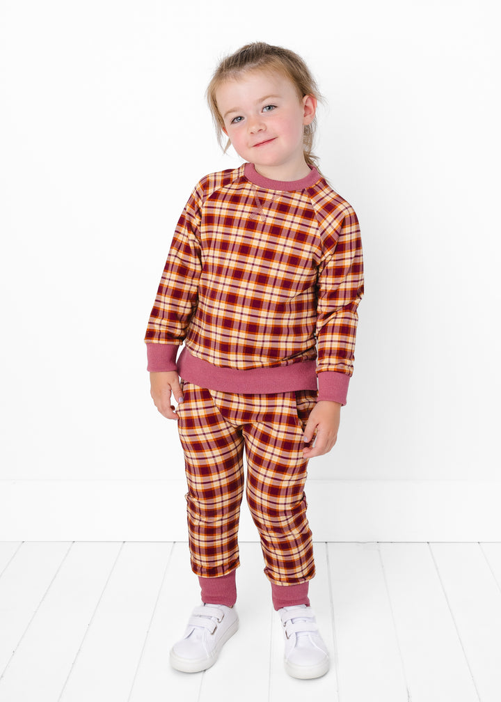 Purple Fall Plaid Kids Jogger Set