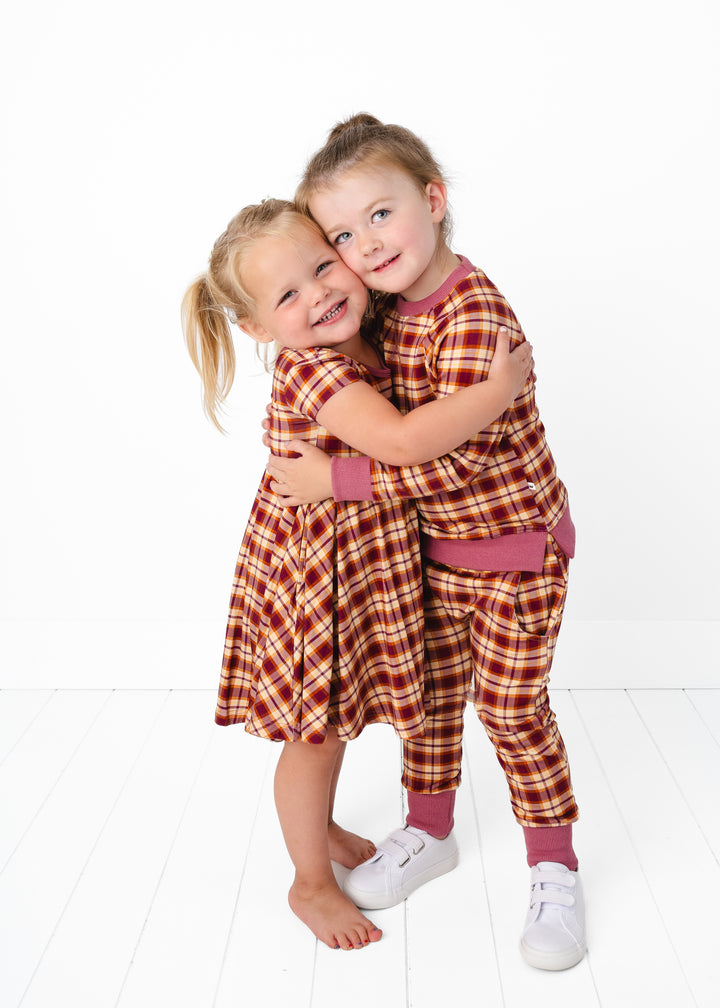 Purple Fall Plaid Kids Jogger Set