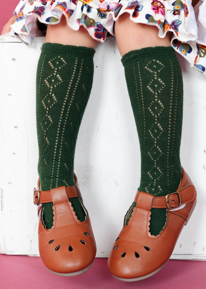 Forest Green Scalloped Fancy Knee High Socks