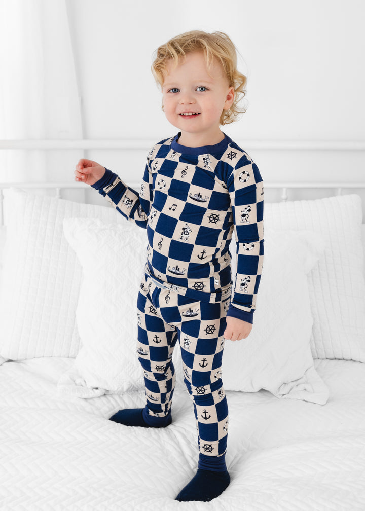 Steamboat Willie pajama set for kids, two piece pajamas for toddlers. Checkered pajamas, checkered pajama set for kids. 