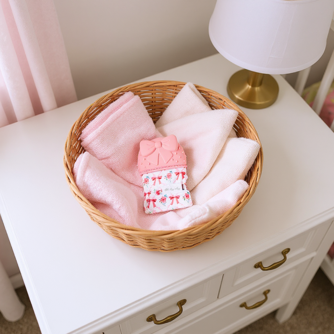 Itzy Ritzy Mitt™ Silicone Teething Mitts: Pink Bow