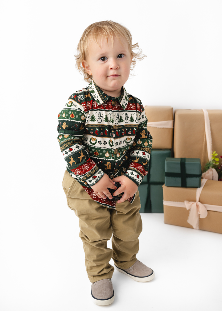 Classic Christmas Kids Button Down Shirt