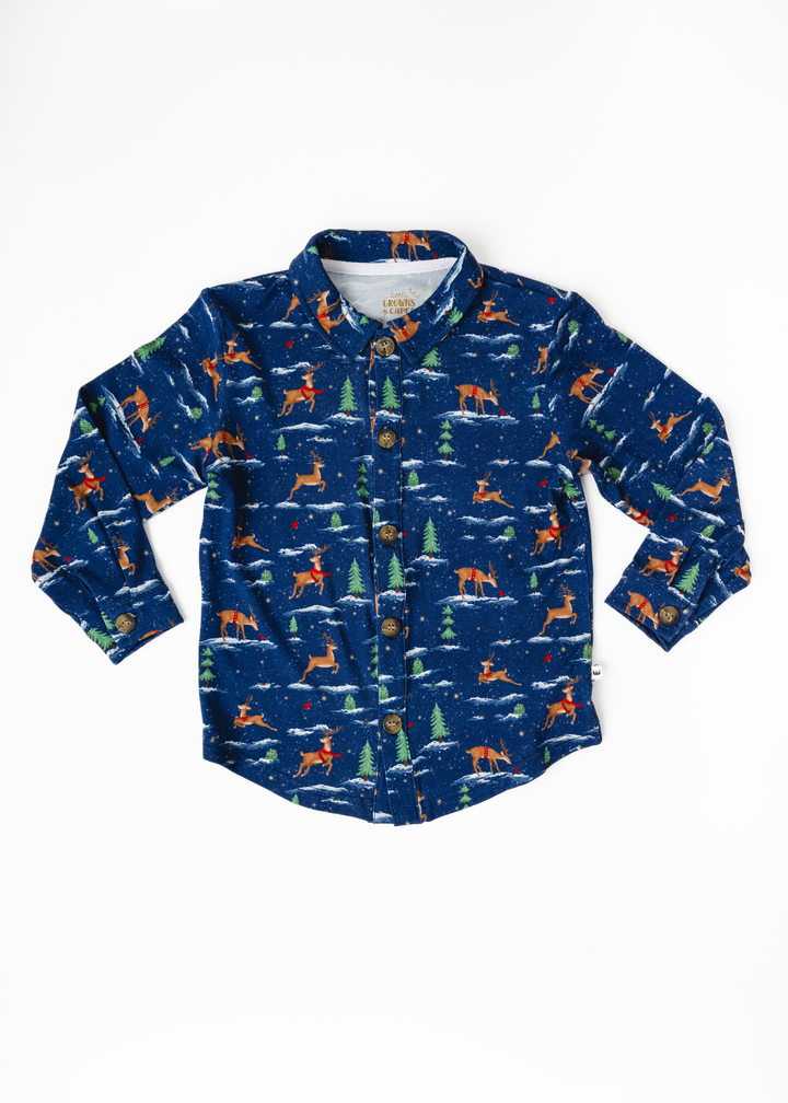 *PREORDER* Reindeer Christmas Bamboo Button Down Long Sleeve Shirt