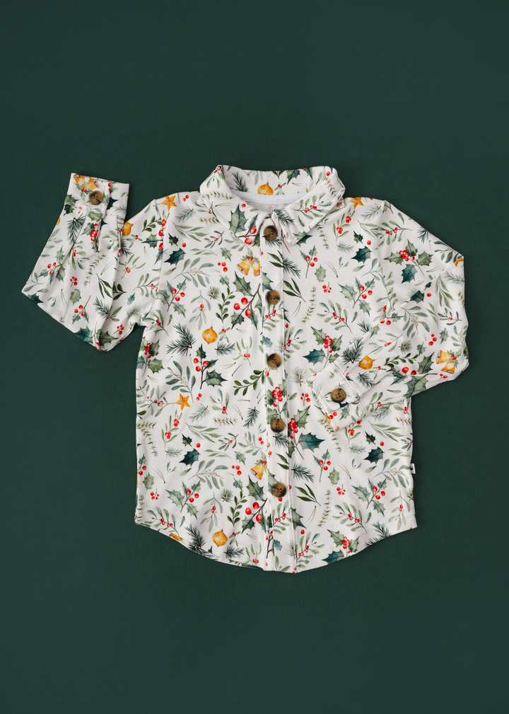 Holly Jolly Christmas Bamboo Button Down Long Sleeve Shirt