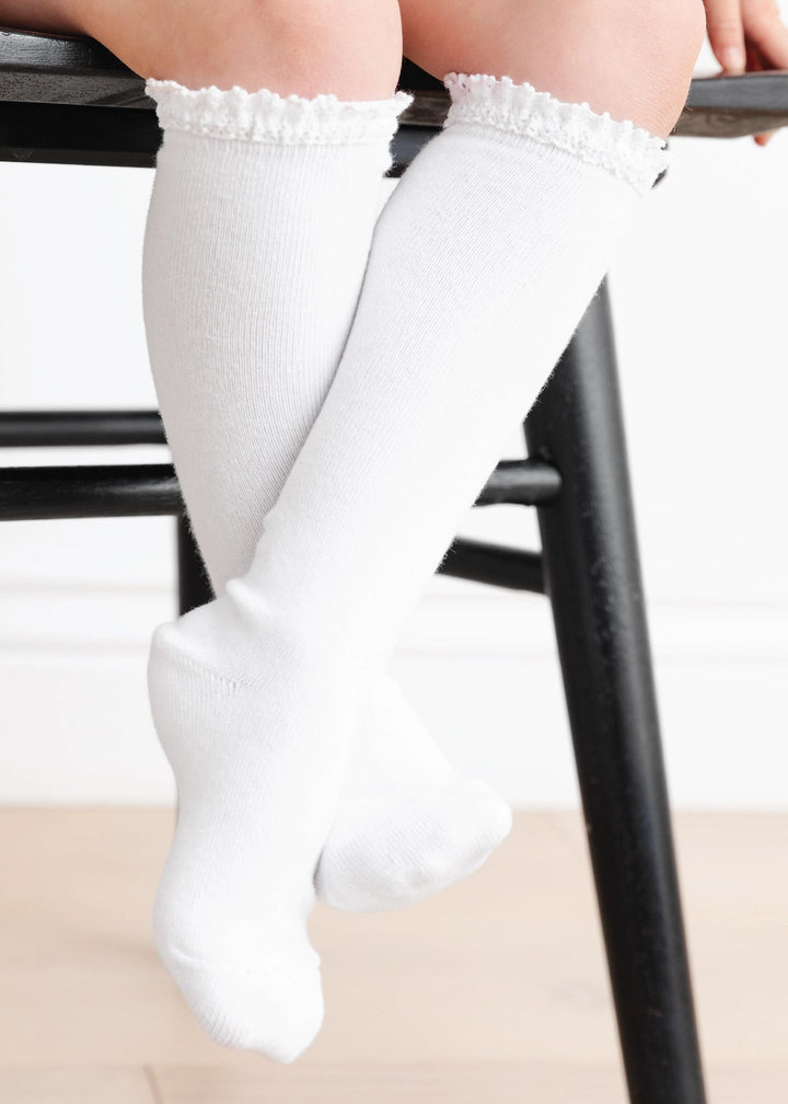 White Lace Top Knee High Socks