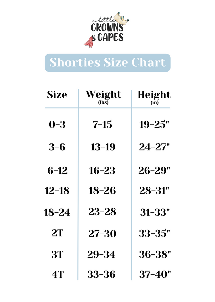 Hundred Acre Woods baby shortie romper size chart. Winnie the Pooh map themed shortie size chart.