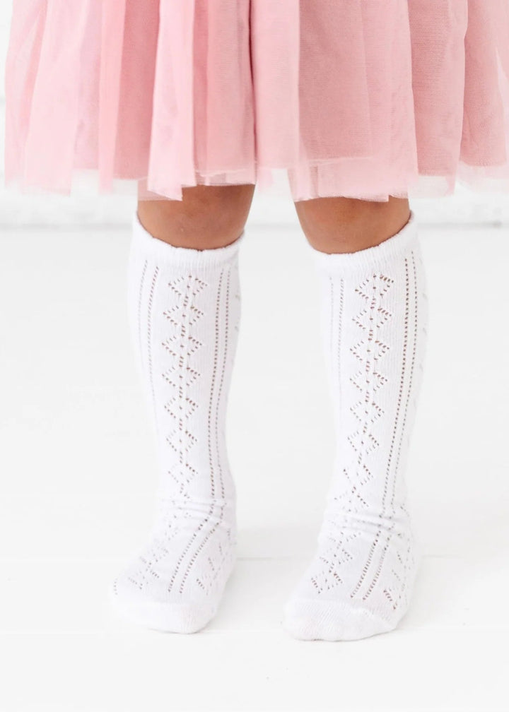 White Scalloped Fancy Knee High Socks